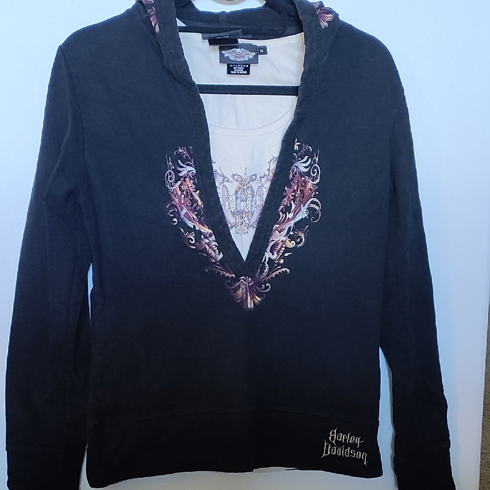 Harley-Davidson Black Pullover with Embroidered Accents